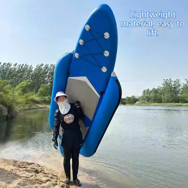 Double-Layer Inflatable Kayak Fishing Board w/ Anti-Rollover EVA Deck, Rod Holders Foldable for Parent-Child Lure Fishing