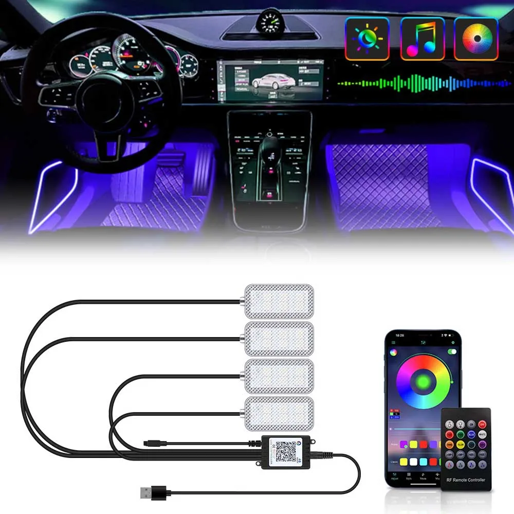 

Car LED Interior Atmosphere Foot Light Bar Kit Backlight Music Control App RGB Car Decorative Light