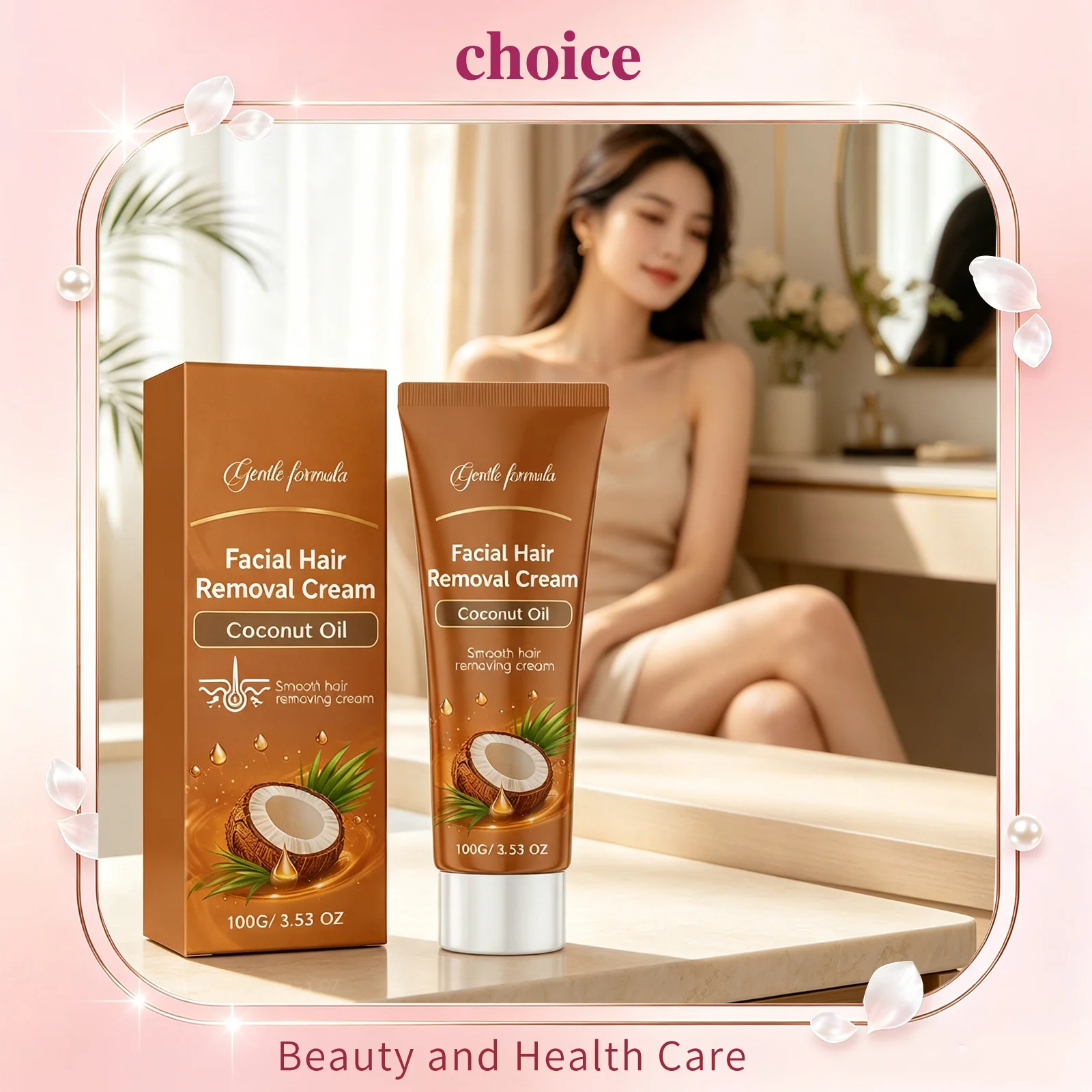 Coconut Oil Facial Hair Removal Cream Painless Mild Non‑Irritating Sooth Skin Smooth Growth Inhibition Facial Depilatory Lotion