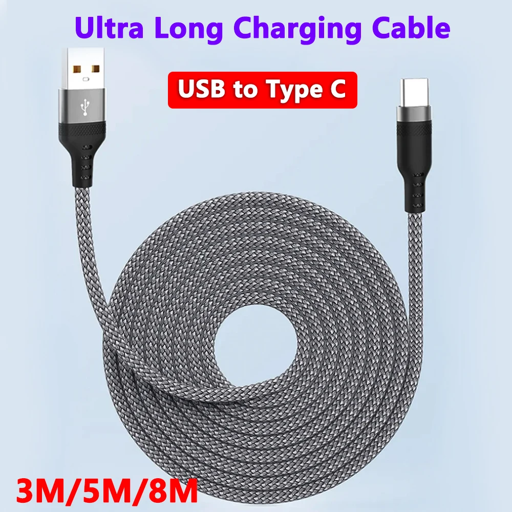 66W 6A Ultra Long USB Type C Fast Charger Cord Braided For Samsung Galaxy S24 Xiaomi Huawei Phone Charger USB C Distance Charge