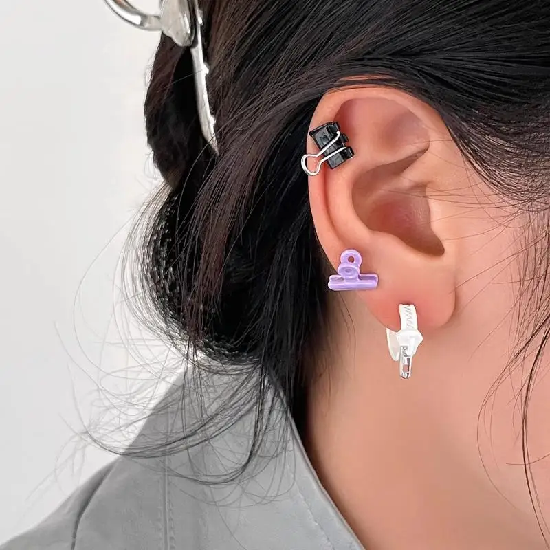 NEW 1/3Pcs Unique Small Clip Earring Colorful Dopamine Mini Office Folder Earrings Punk Zipper Ear Studs Suitable For Daily Wear