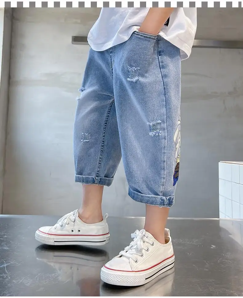 Summer Clothing Teenage Boys Jeans Shorts Children\'s Capris Pant Fashion Boy Baby Capris Thin Cut Shorts 4 6 8 10 12Y