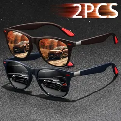 2PCS Fashion Vintage Square Sunglasses Men Women Driving Man Luxury Brand Designer Sun Glasses Retro Eyewear