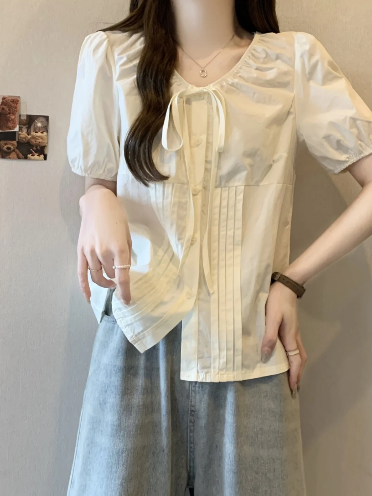 

plus Size Summer Casual Bubble Sve Doll irt Women's ort Sve Blouse Slimming Top Korean Sle Loose Fit V-Ne
