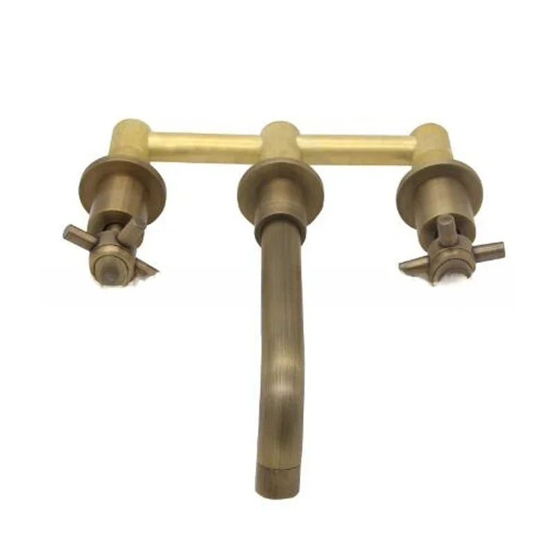 

Black bronze gold three-piece set one-piece into the wall basin hot and cold faucet bathroom cabinet basin antique double handle