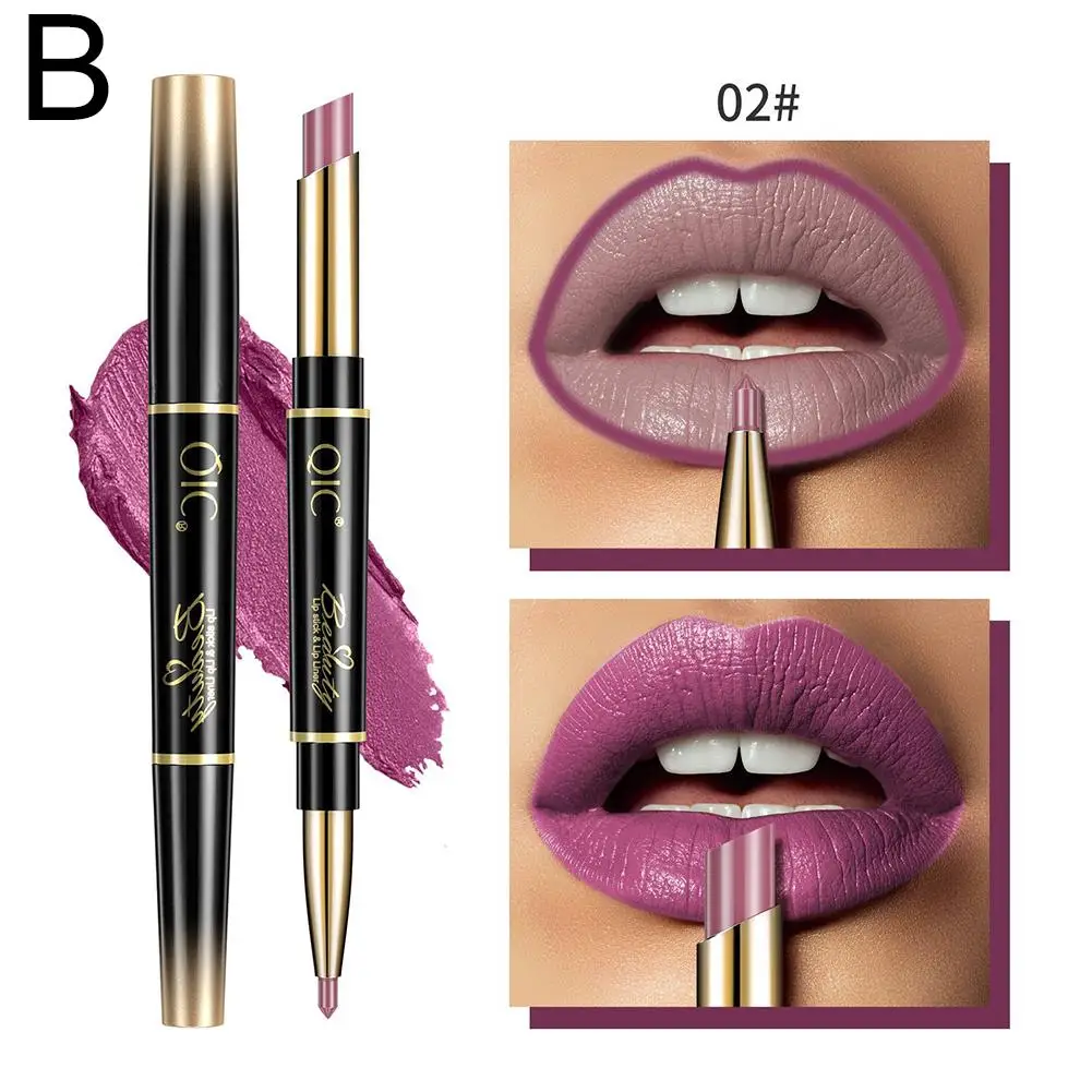 Lápiz labial 2 en 1, delineador de labios mate, maquillaje impermeable de larga duración para labios y ojos, cosméticos, maquillaje de belleza E5H6