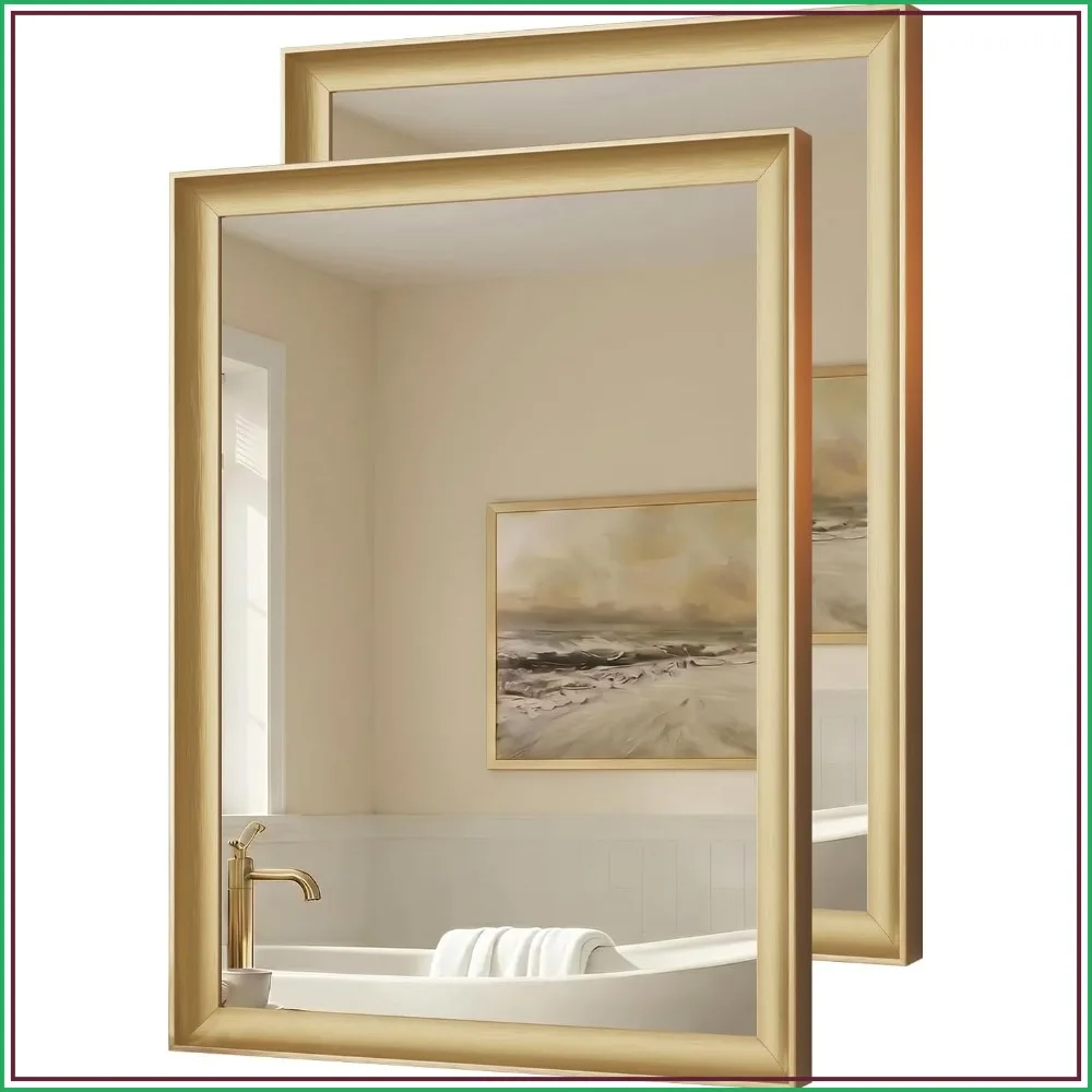 2 Pack 22x30 Inch Brushed Gold Bathroom Mirrors for Over Sink Wall Mounted