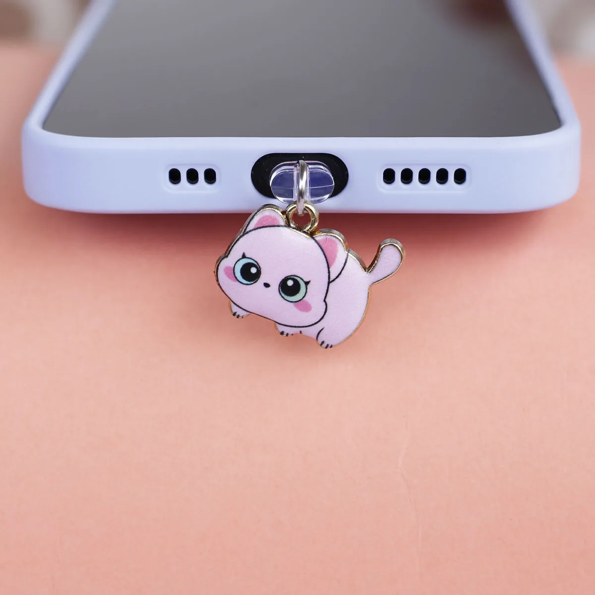 Niedlicher Katzen-Handy-Staubschutz-Anhänger in Mehrfarbig, aus Legierung, Zubehör-Dekoration für iPhone und Type-C-Anschlüsse, Geschenk-Lanyard – Detail 12