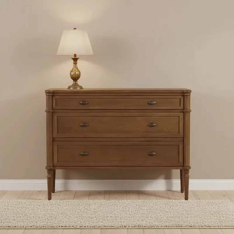 French Style 3-Drawer Chest of Drawers Solid Oak with Handmade Durable Construction Modern Bedroom Storage