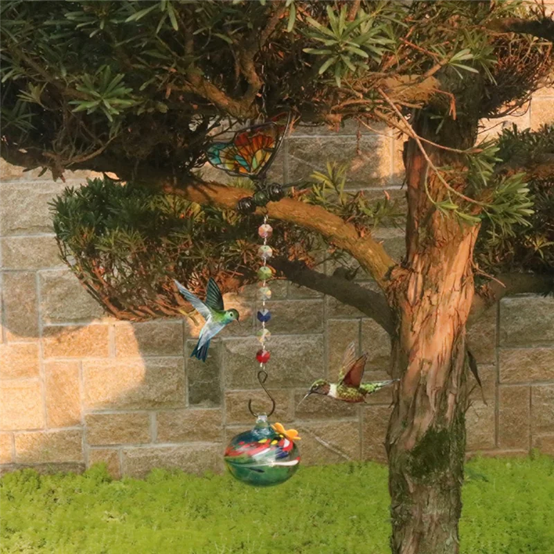 

AC23-Charming Wind Chimes Hanging Bird Feeder With Flower Shape Feeding Ports Durable