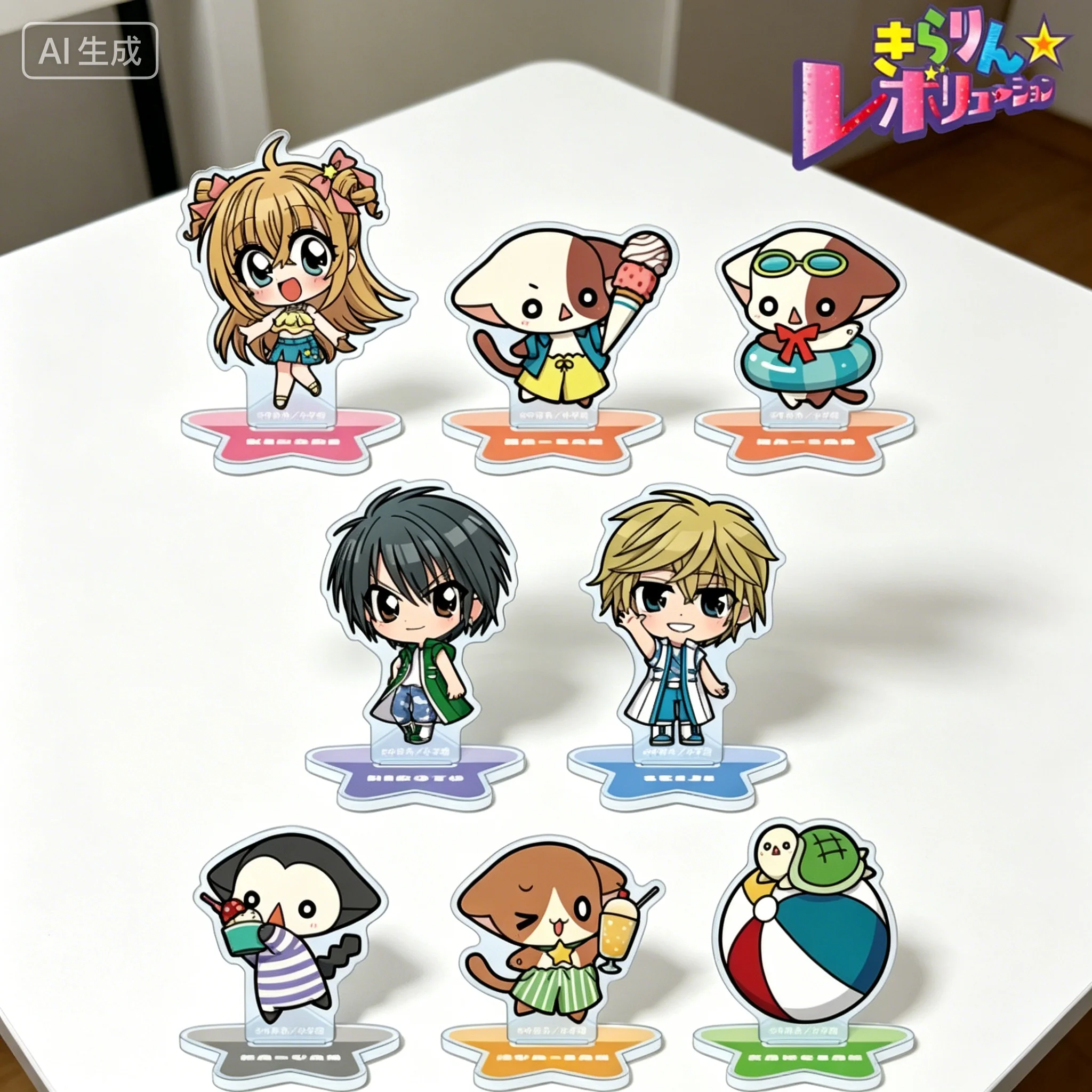 Anime Kirarin Revolution Q-style Summer Version Kirari Tsukishima Hiroto Kazama Acrylic Stand Model Plate Keychains Desk Decor