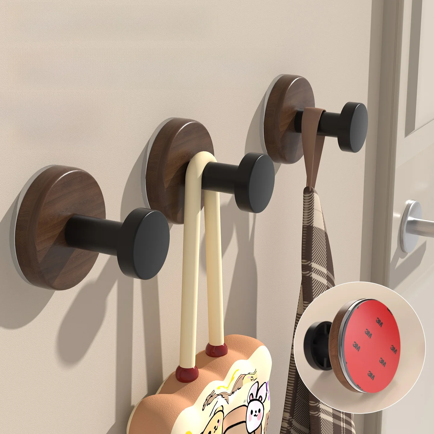 Strong Load Bearing Walnut Texture Suction Cup Hook Wall Mounted Clothes Hook for Kitchen Bathroom Door Back Storage Organizer