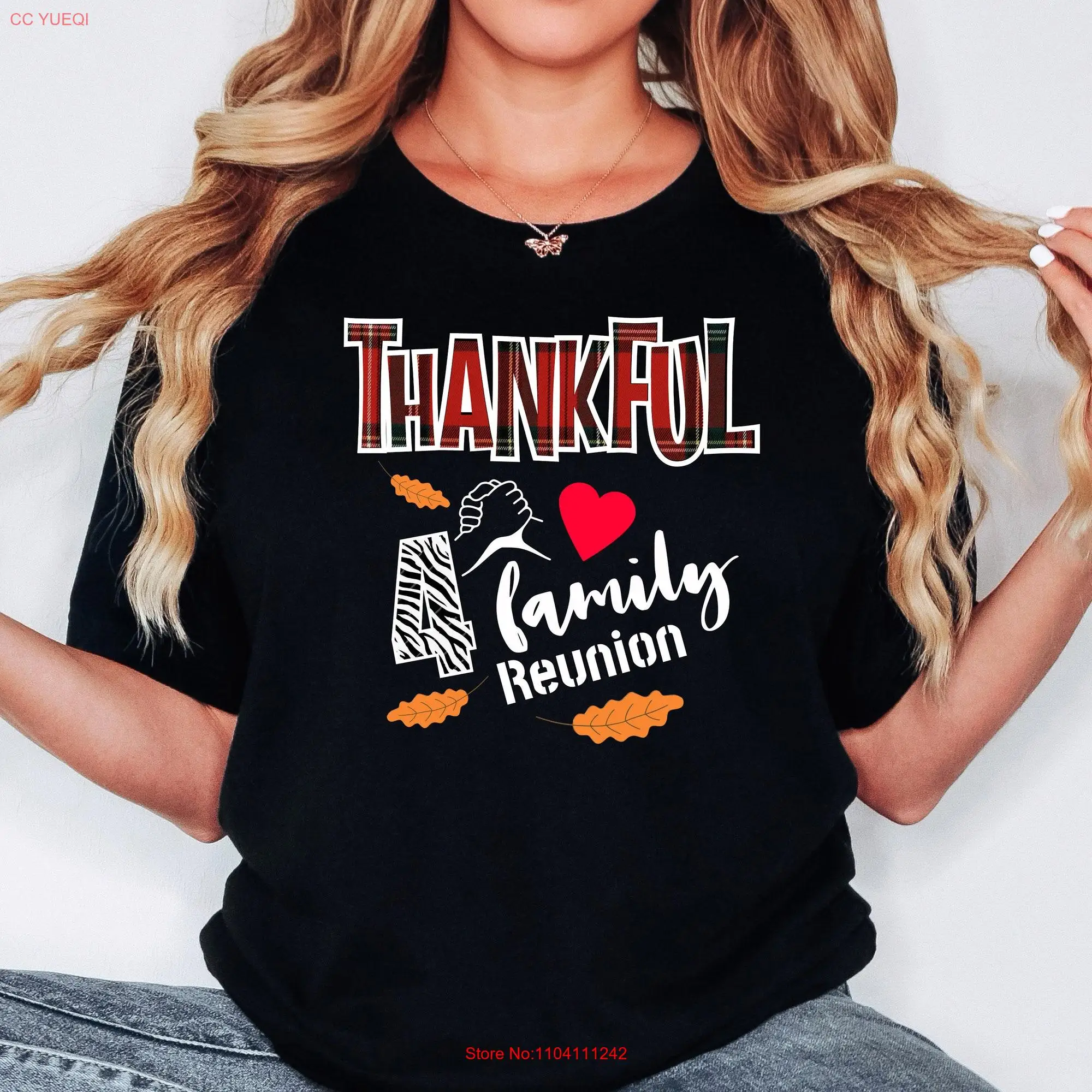 Thankful 4 Family Reunion Thanksgiving Softstyle T Shirt long or short sleeves