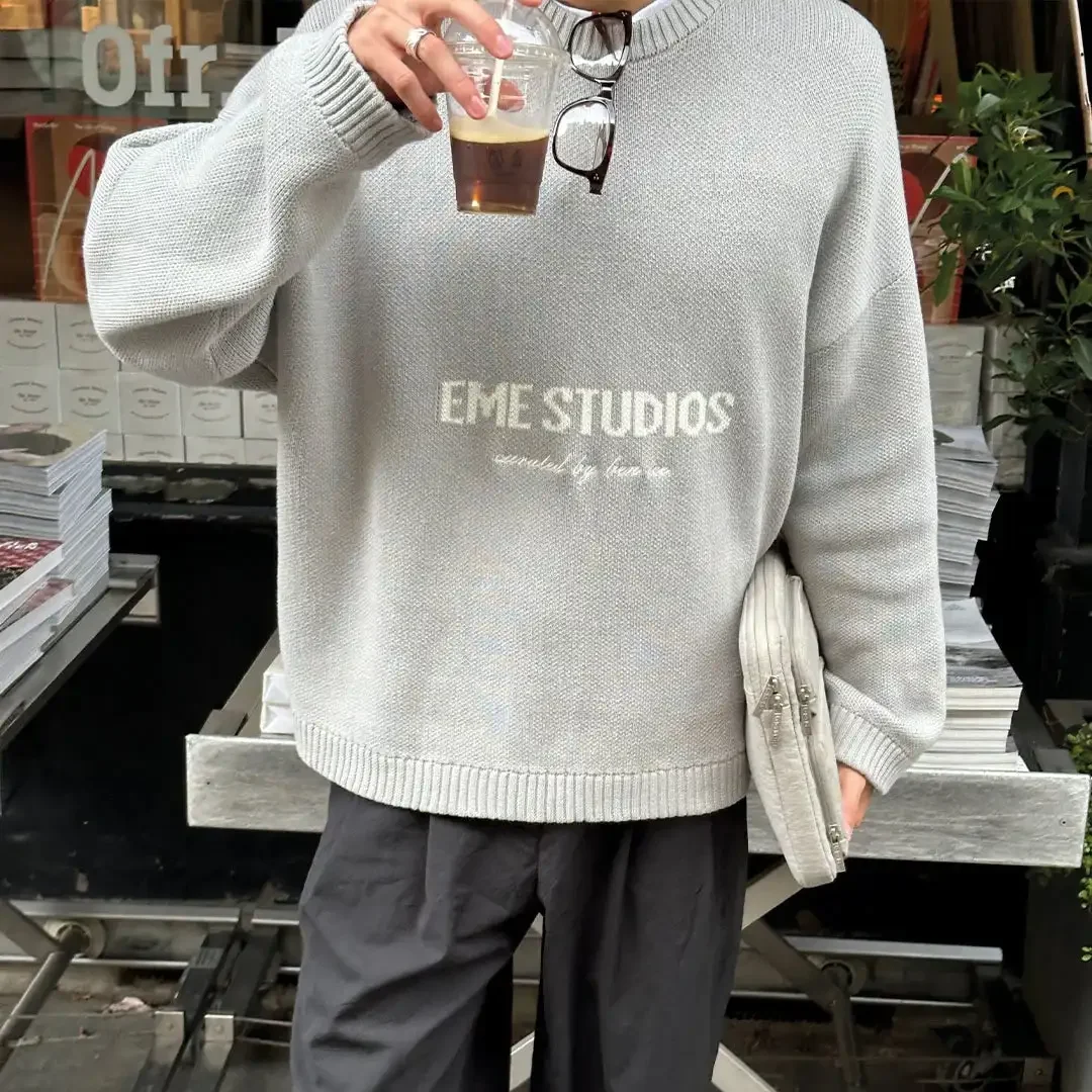 

Y2K ретро EME Harajuku повседневная толстовка с круглым вырезом унисекс квадратный пуловер популярный осенний готический символ вышивка принт узор