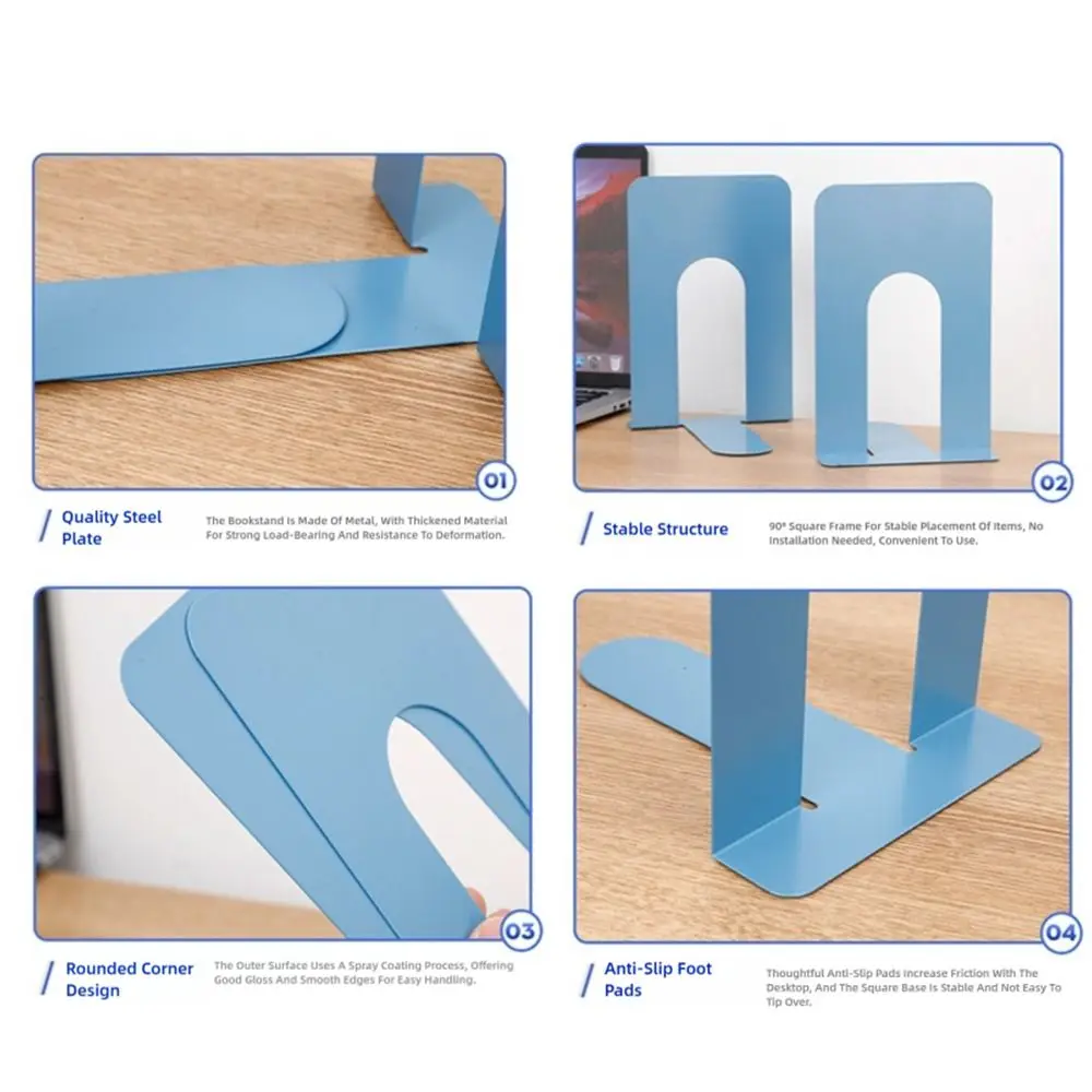 1/2PCS Durable Metal Bookends Non-slip Thickened Book Stoppers Supports L-Shaped Desk Bookshelf Book Home