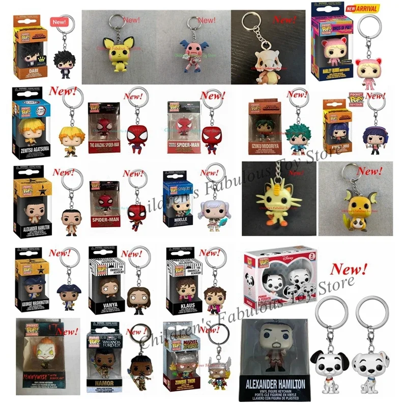 New 38 Styles FUNKO Pocket Keychains Spiderman Izuko Jiro Noelle Vanya Klaus Namor Zombie Thor Pongo Keychain Action Figure Toys