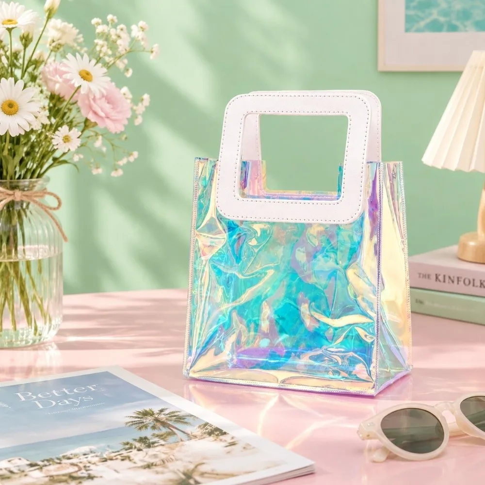 20Pcs Large Capacity Holographic Gift Bag Holographic Iridescent Rainbow Rainbow Tote Bag Creative Multifunctional Candy Bag