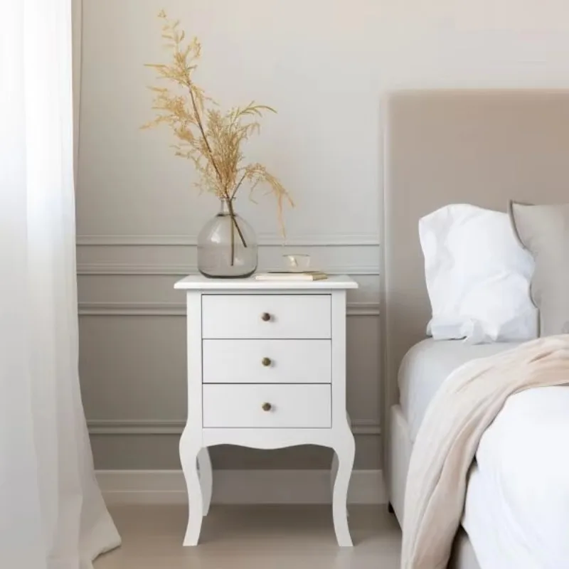 Modern minimalist white three-drawer bedside table bedroom home