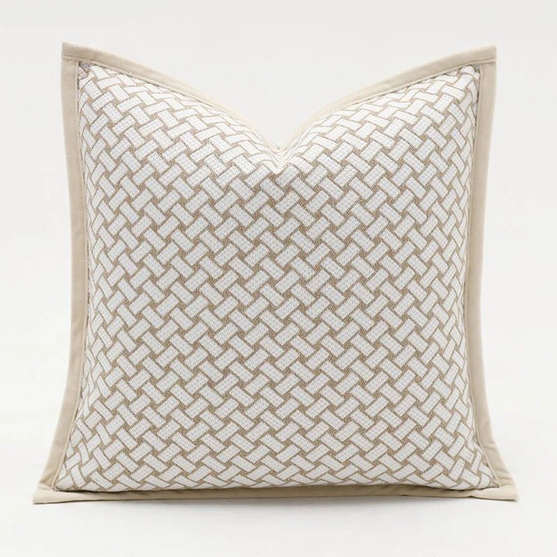 New Oat Color High End Geometric Jacquard Cushion Cover Double-sided Modern Light Luxury Pillow Covers Decorative Decor Home