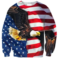 Astronaut Pattern Sweatshirts For Men Eagle America Flag 3D Printed Pullover Hoodies Y2k Long Sleeves Round Neck Tops Hoodie