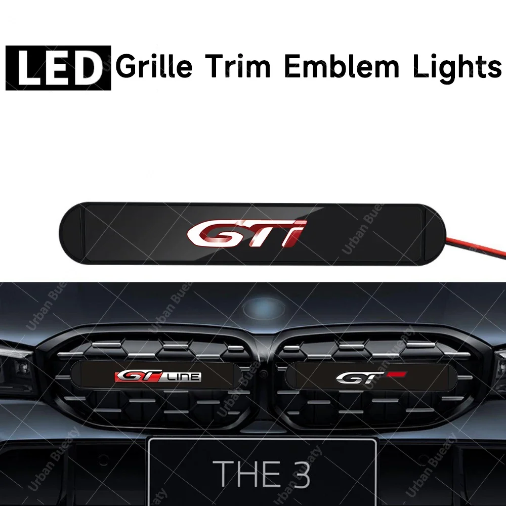 12V Car External Front Grille Trim Emblem Luminous LED Lights Badge For Peugeot E2008 308S 508L Hoggar GT Line GT GTI Sport Gti