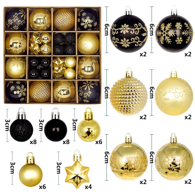 44pcs boxed Christmas balls Christmas tree decorations Christmas party New Year home decoration pendant ball accessories 3-6cm