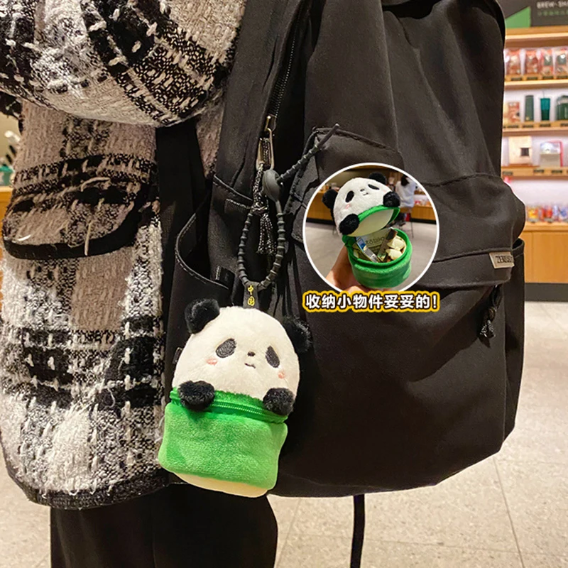 Cartoon Plush Bamboo Panda Coin Purse Keychain Pendant Cute Panda Doll Toy Portable Organizer Purse Coin Purse Birthday Gifts