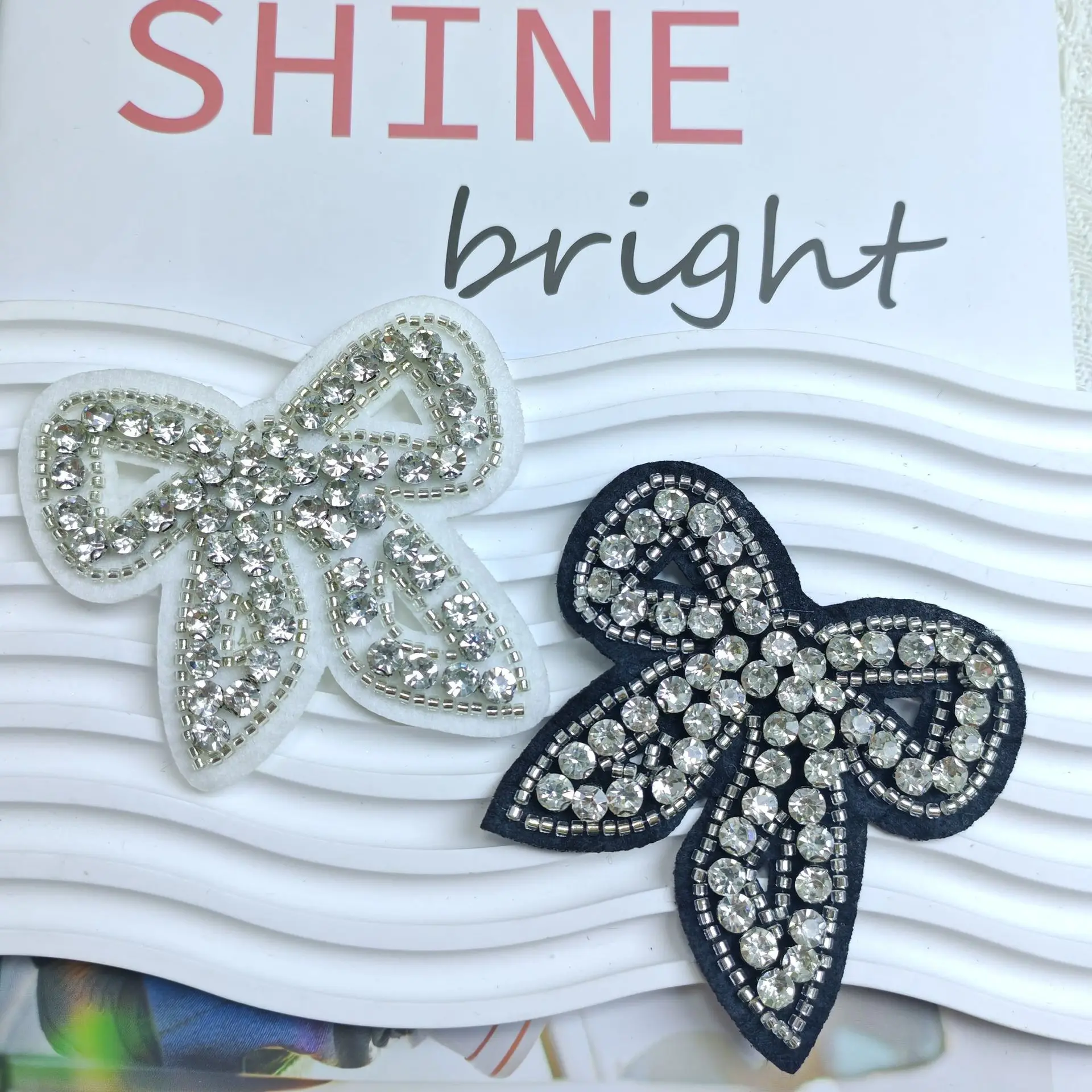 5PCS Handmade beaded bow garment accessories fabric patches
