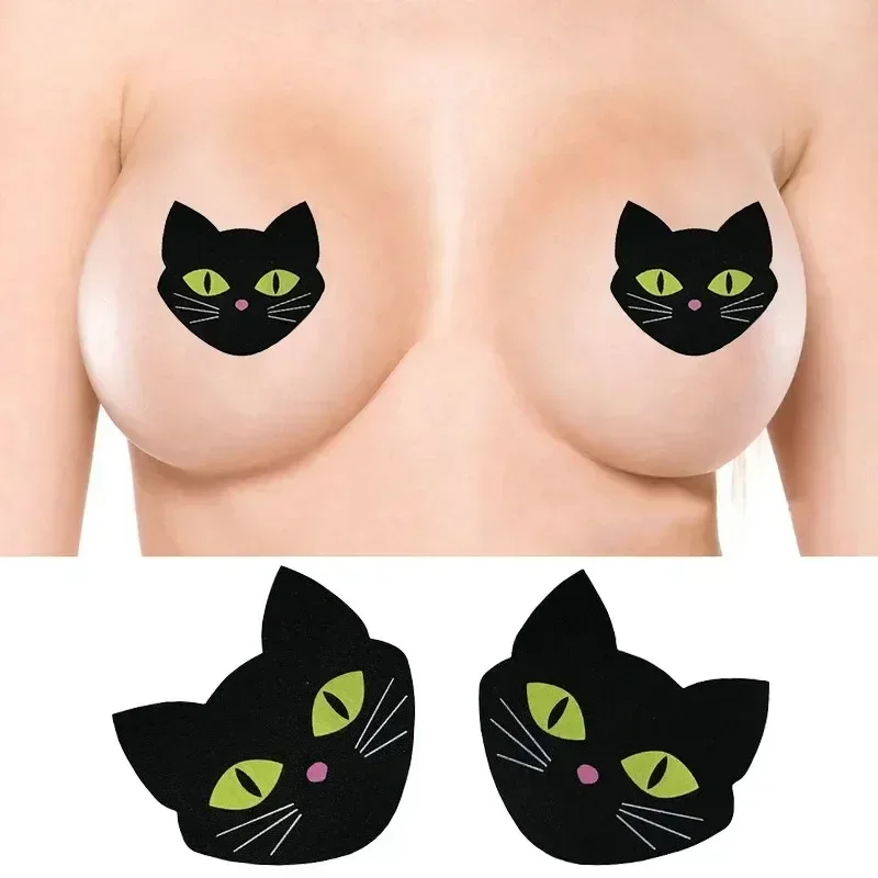 

1 Pair fun Sexy Luminous Shape Adhesive Nipple Covers BreastsBreast Cat fun Sticker Emptied Chest Breast