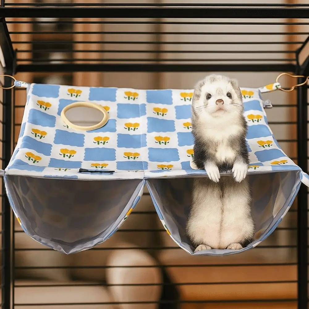 الكرتون نمط معلقة النمس أرجوحة مقاوم للماء تنفس الهامستر عش متعدد الجوانب افتتاح طبقة مزدوجة أرجوحة لقفص الحيوانات الأليفة #2