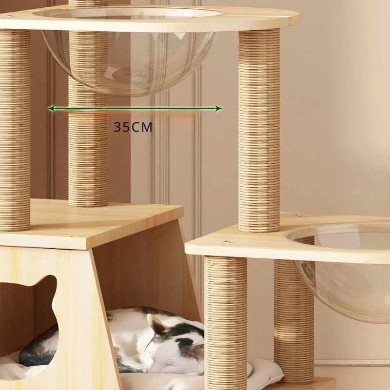 Multi-layer Solid Wood Climbing Frame Nest Scratching Post Capsule Cat's Villa Wooden Multifunctional Cage