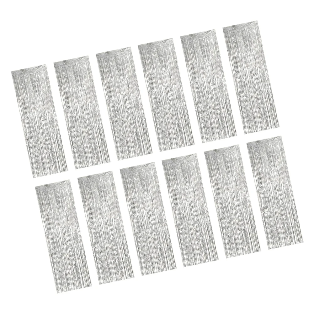 12 Pack Silver Foil Fringe Curtains 1x2m Metallic Tinsel Backdrop For Birthday Wedding Party Home Decoration Wall Stickers