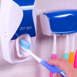 Toothbrush Holder Automatic Toothpaste Dispenser Set Dustproof Sticky Suction Wall Mounted Toothpaste Squeezer Bathroom Holder