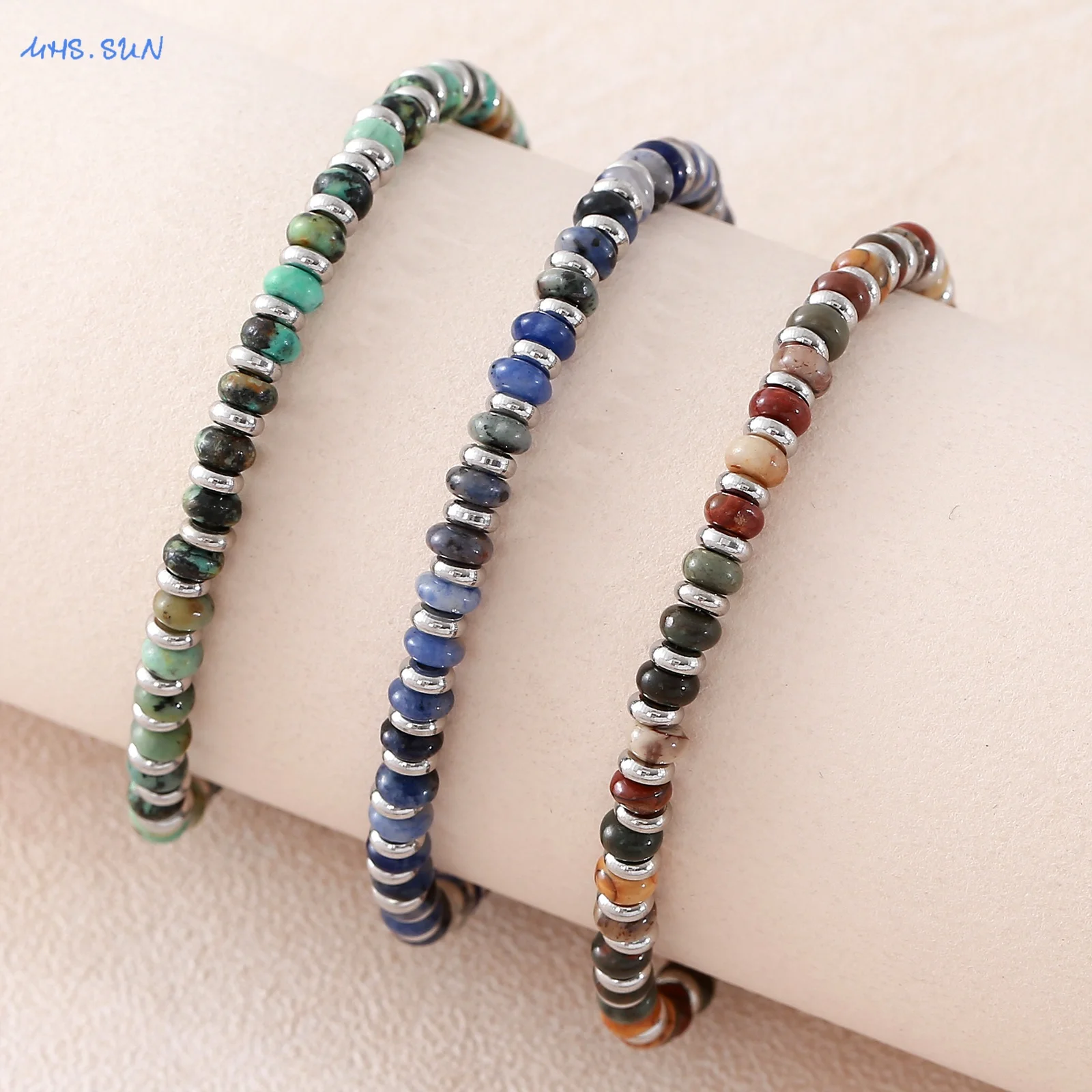 Fashion 2*4mm Natural Stone Tiger Eye Blue Turquoise Round Beaded Bracelet Men Jewelry Gift For Daily Commute And Party Wear
