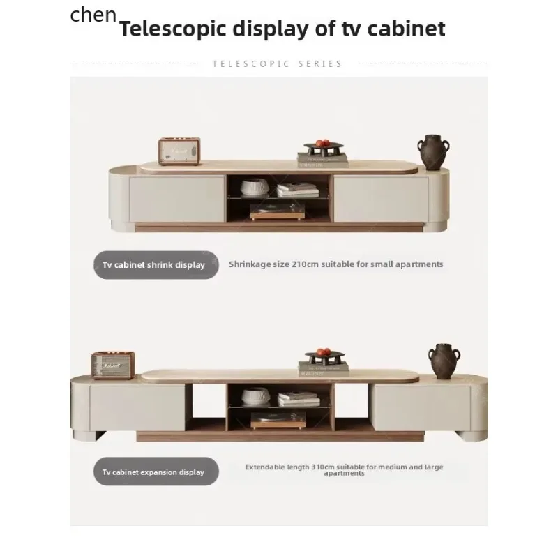 Telescopic Coffee Table TV Cabinet Combination Floor Small Apartment Solid Wood Rock Slab Coffee Table