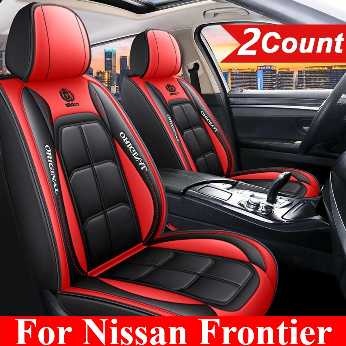 

For Nissan Frontier 2009-2023 Car seat covers, front double-seat PU leather, soft and comfortable, waterproof and wear-resistant