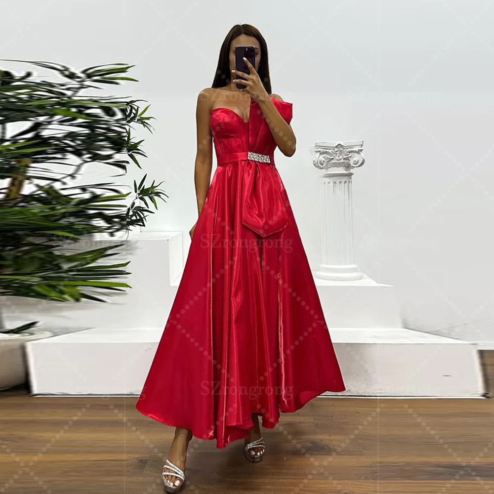 Vestido de noche drapeado con cuello de corazón de princesa hecho a medida, corte en A, largo hasta el té, vestido de fiesta de graduación sin espalda fruncido con lazo