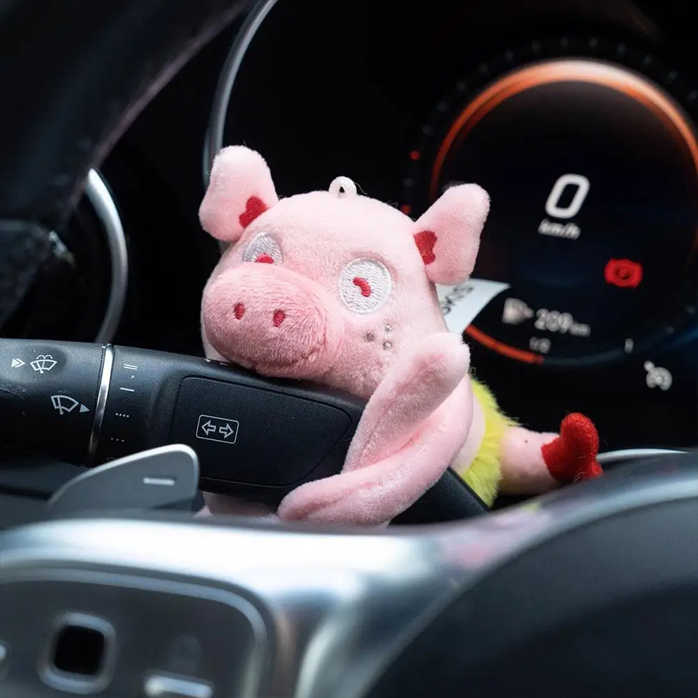 Car Cute Plush Pig Dolls Decoration Steering Wheel Windshield Wiper Turn Signal Lights Wye Decor Interior Accessories