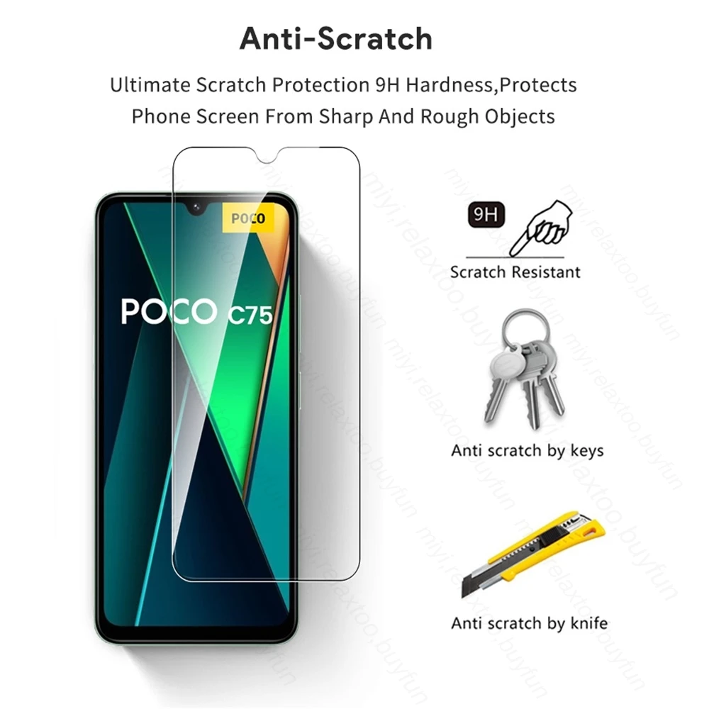 8To1 Vetro per Xiaomi Poco C75 4G Protezione Dello Schermo Custodia in Vetro Temperato Poko Little PocoC75 C 75 75C NFC 2024 Fotocamera Proteggi Vetro