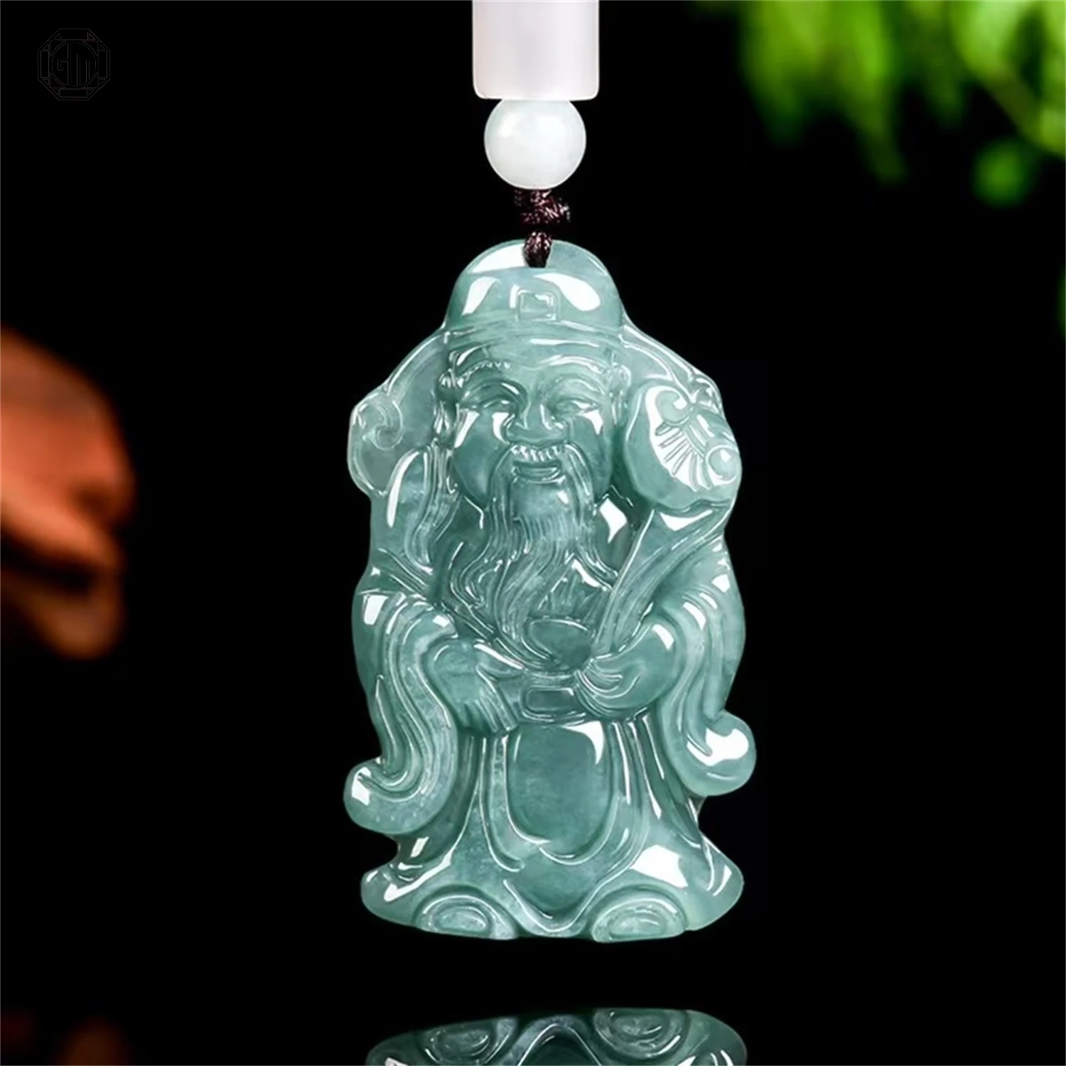 Natural Grade A Jadeite Light Green Wealth God Pendant Ice Translucent Unisex Men Women Gemstone Necklace Jade Jewelry Gift