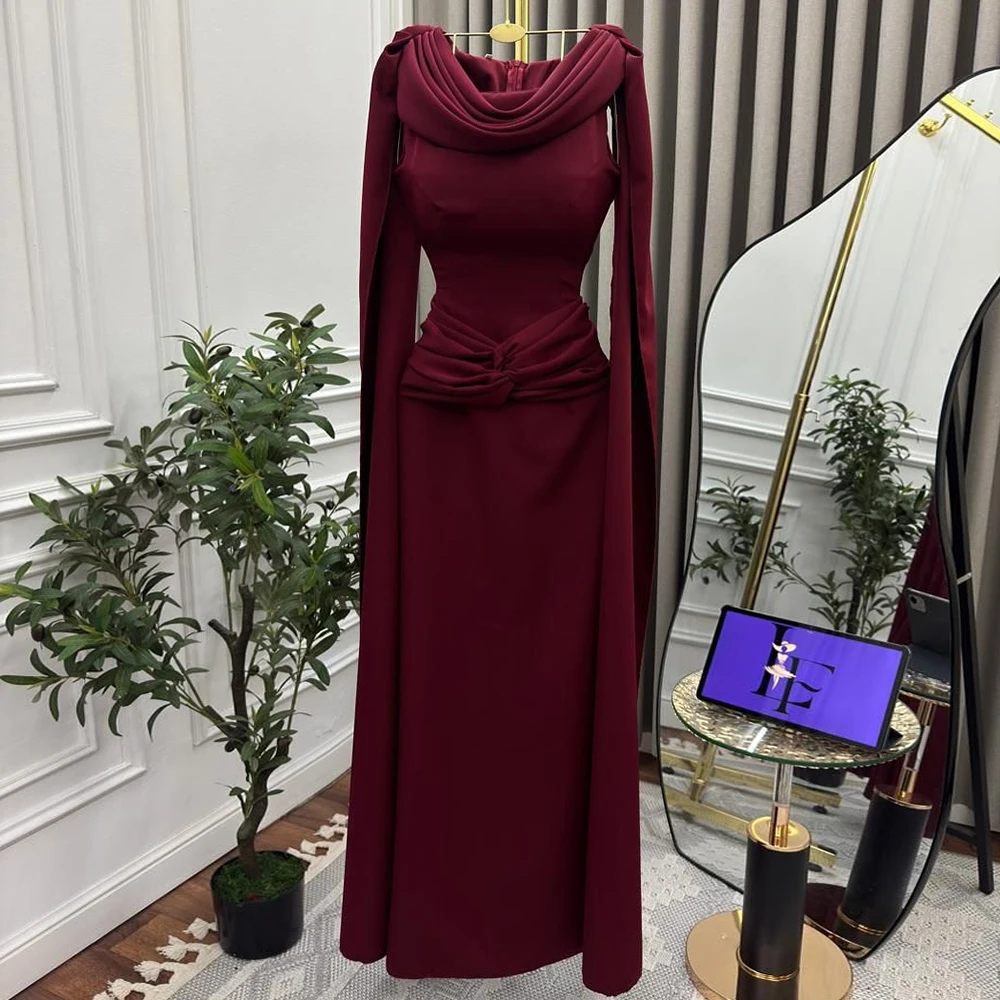 

Customized A-line Evening Dresses Floor-length Scoop-neck Sleeveless Prom Gown Simple Fashion Stole Pleat Draped Party Gown