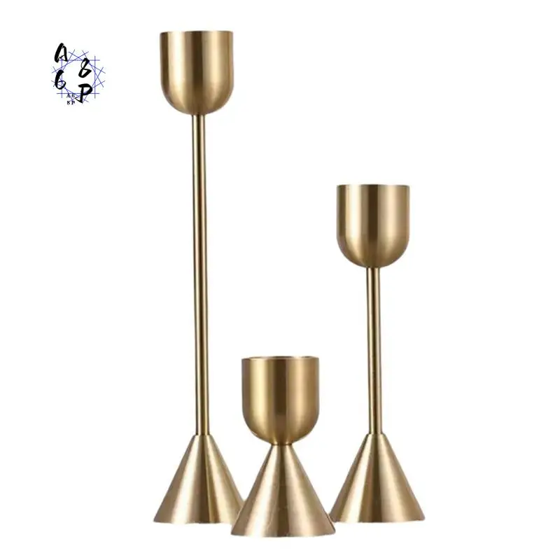 A68P-3Pcs/Set Chinese Style Metal Candle Holders Simple Golden Wedding Decoration Bar Living Room Decor Home