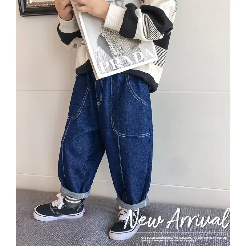 Haren Pants Small Children Loose and Fat Pants 2024 Spring Boys Jeans Long Pants Spring and Autumn Children's Clothing