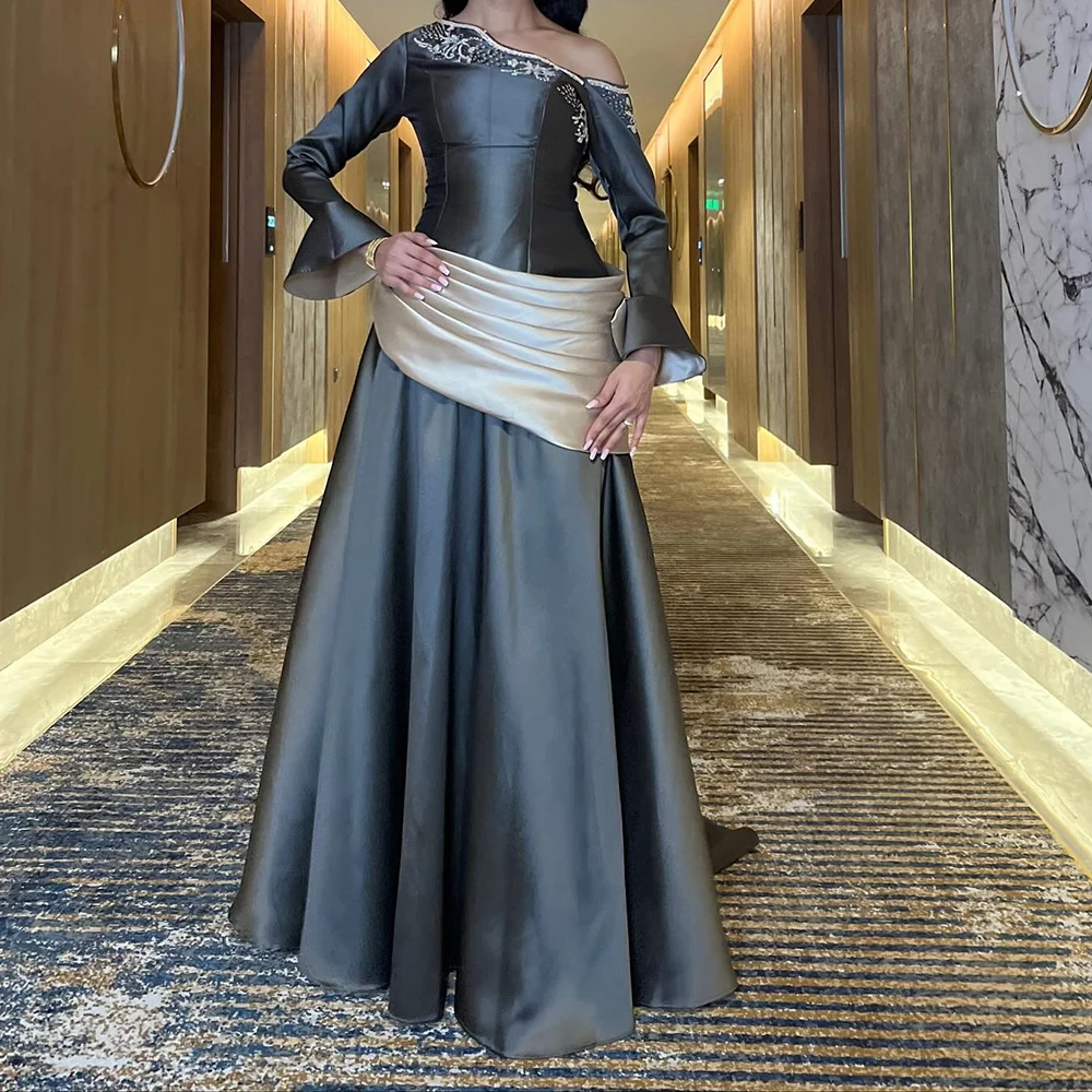 

Вечерние платья русалки по индивидуальному заказу, длиной до пола, на одно плечо, с длинными рукавами, платье для выпускного вечера, модное плиссированное вечернее платье с блестками и драпировкой