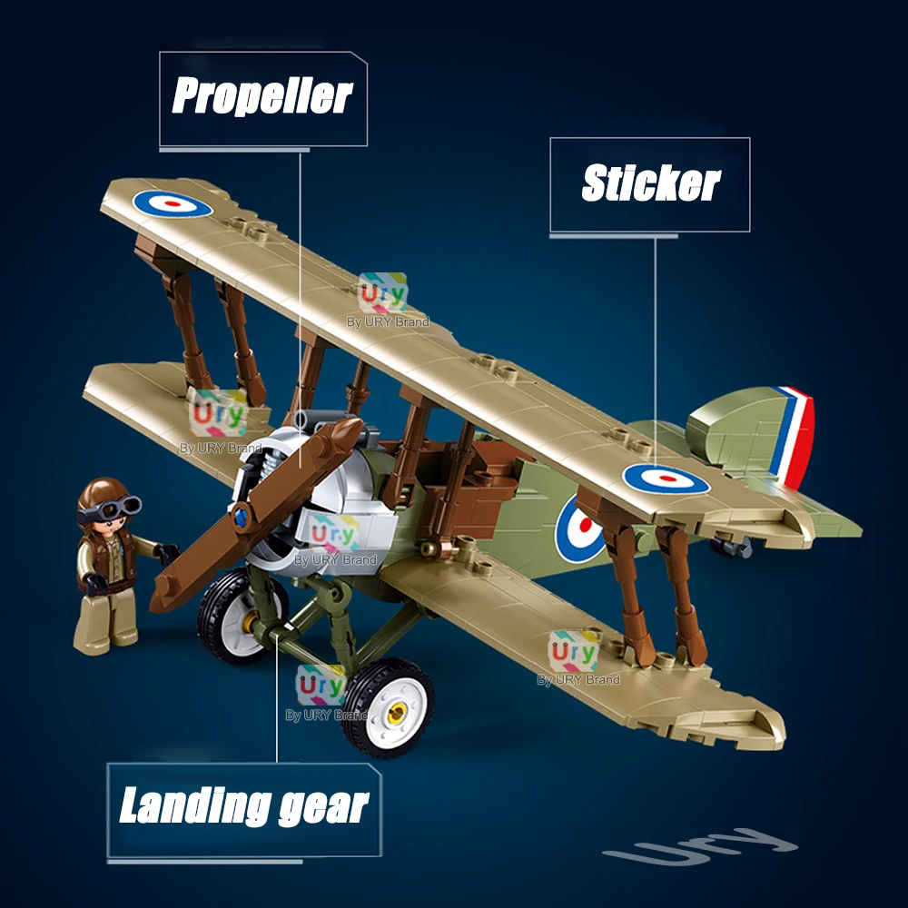 Military Army Sopwith Camels 1/35 Scale Biplane Fighter Jet Plane Warplane Sets Aircraft Models Building Block Toy for Gifts