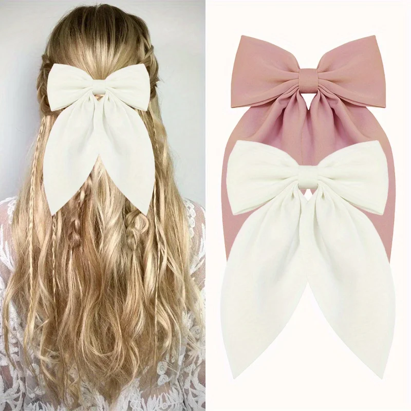 1/2/4//5/6pcs Milk Coffee Colors Girls Fashion Colors Short Soft Classic-Tailed Bow Hair Clips Vintage Metal Hair Clip Elegant H