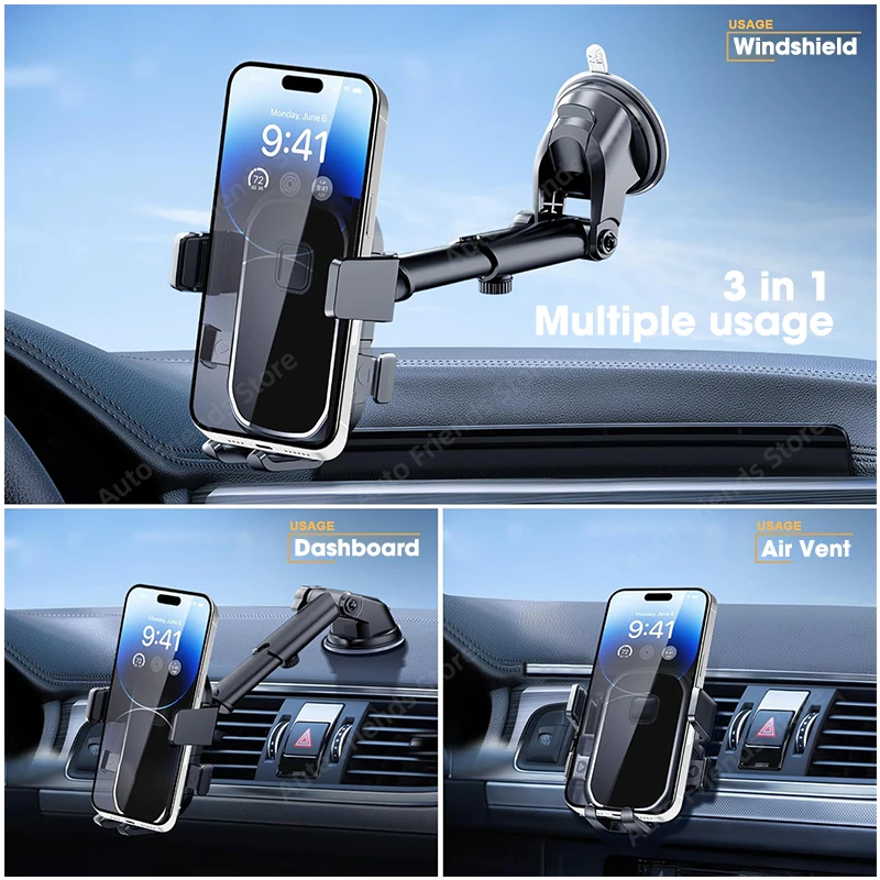 3 in 1 Universal Car Phone Holder Dashboard Mobile Phone Support Bracket 360 Degree Rotation Shockproof Car Air Vent Phone Mount