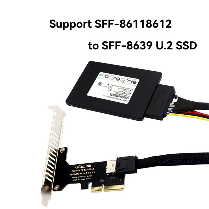 

PCIe 4.0 X4 to SFF-8611 & SFF-8612 Adapter Converter PCIE X4 to Oculink Riser Card SFF-8611&8612 to U.2 SSD-ABVP