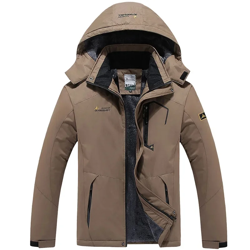 

Men's Outdoor Fleece Lined Hooded Jacket Windproof Thickened Warm Cotton Stormproof Breathable Casual Spring Autumn Winter Outer