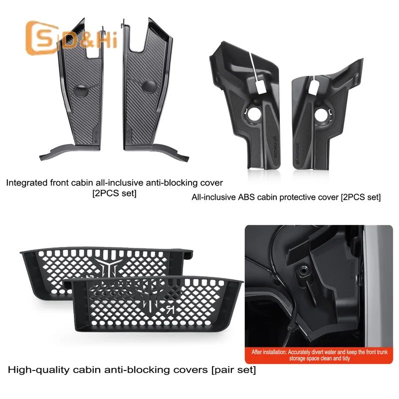 

2PCS Black For Model 3 Highland Model Y Juniper Front Cabin Anti-Clog Cover Water Channel And Leaf Blocking Mod Accessory